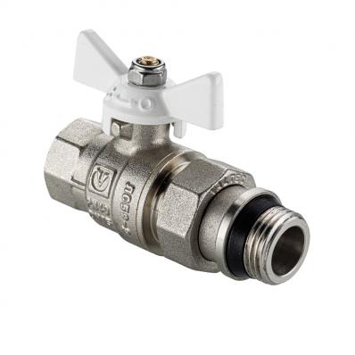 Кран шаровой BASE-ГОСТ  со сгоном и штуцером с белой рукояткой-бабочкой вн.-нар. DN20, PN40, 3/4