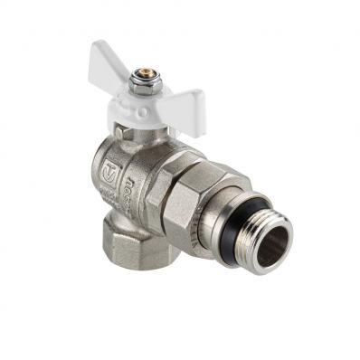 Кран шаровой BASE-ГОСТ угл со сгоном и штуцером с белой рукояткой-бабочкой вн.-нар. DN15, PN40, 1/2